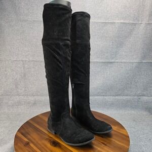 Black‎ Over The Knee Boots Faux Suede Side Zip Tie Back Women Size 8